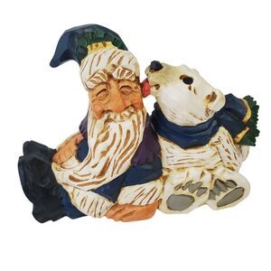DAVID FRYKMAN Polar Bear Kissing Santa Shelf Sitter Figure DF1063 1997 Blue 4x6"